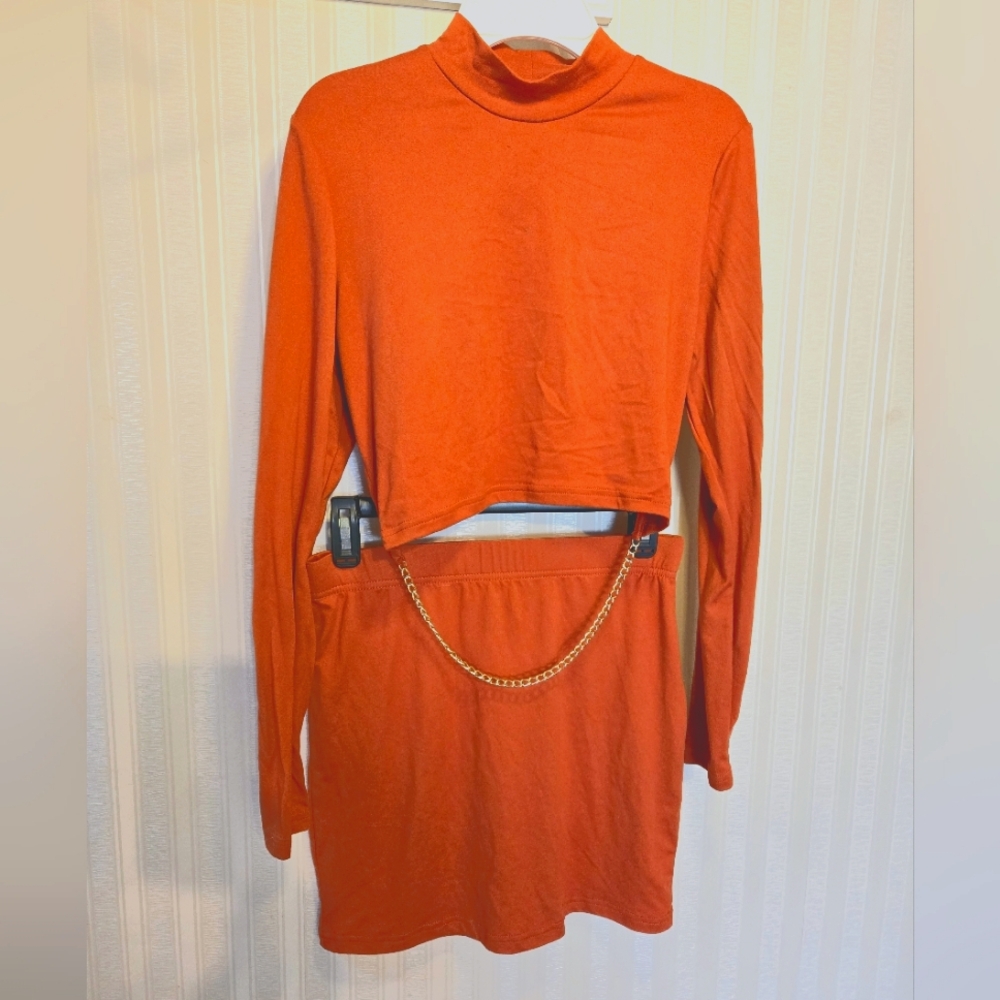Riley and James Chic Orange Two-Piece Set with Gold Chain